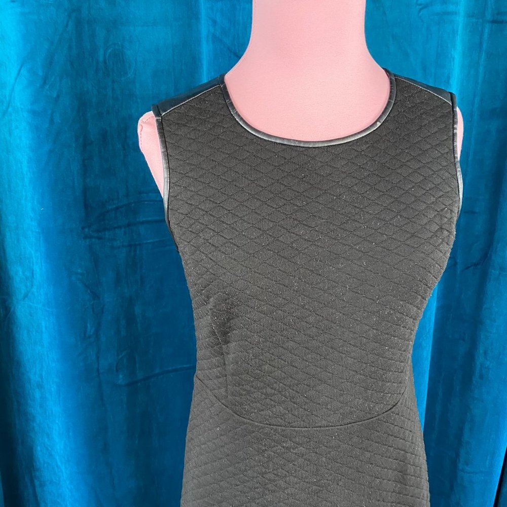 Loft Petite Quilted Faux Leather Trim Black Mini Dress - Picture 4 of 10